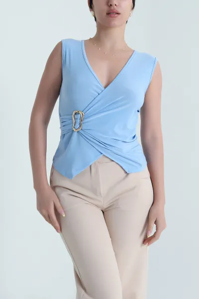Bebe Mavisi Sendy Kumaş Toka Detaylı Kadın Bluz 466075
