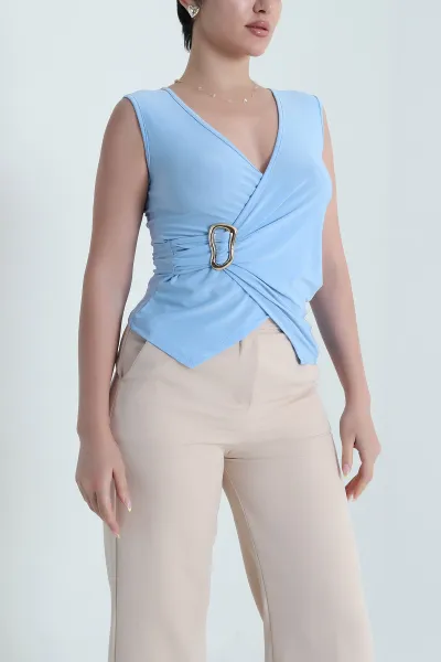 Bebe Mavisi Sendy Kumaş Toka Detaylı Kadın Bluz 466075