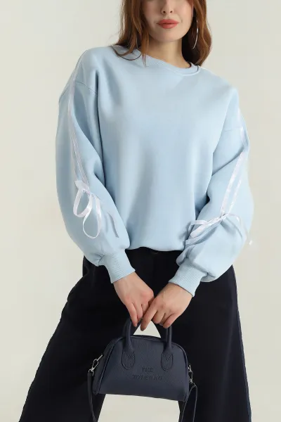 Bebe Mavisi Şerit Detay Şardonlu Üç İp Kadın Sweat 413803