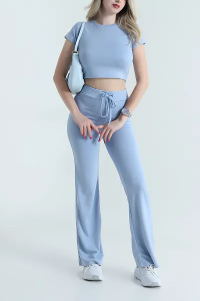Bebe Mavisi Serpme Taşlı Oysho Kadın İkili Takım 464026