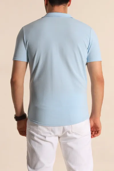 Bebe Mavisi Slim Fit Apaş Yaka Erkek Krep Gömlek 260931