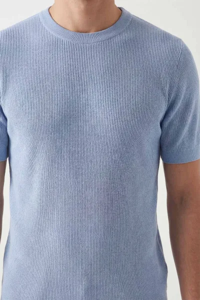 Bebe Mavisi Slim Fit Bisiklet Yaka Triko Erkek Tişört 449046