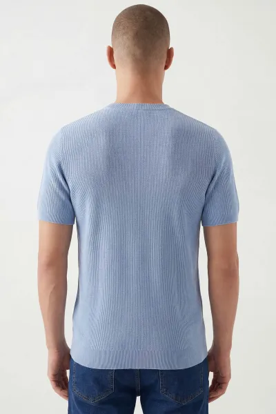 Bebe Mavisi Slim Fit Bisiklet Yaka Triko Erkek Tişört 449046