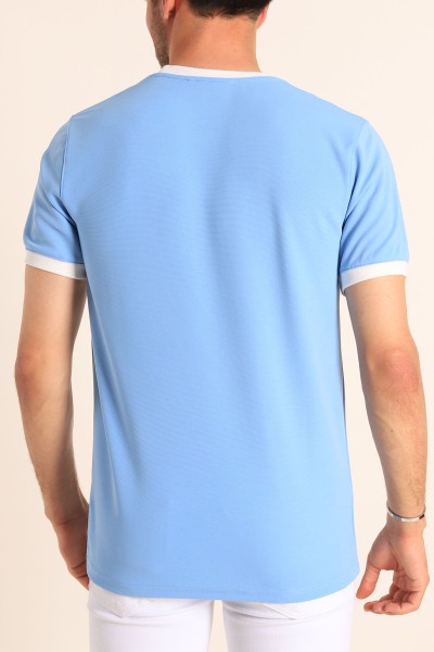 Bebe Mavisi Slim Fit Kabartma Yazılı Erkek Tişört 186802