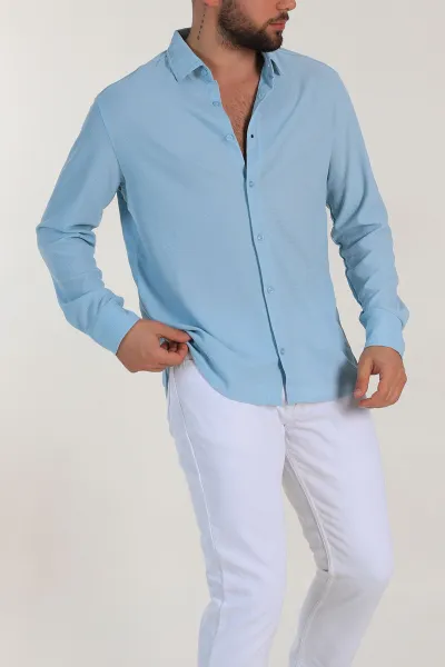 bebe-mavisi-slim-fit-petek-dokulu-uzun-kollu-erkek-gomlek-325219