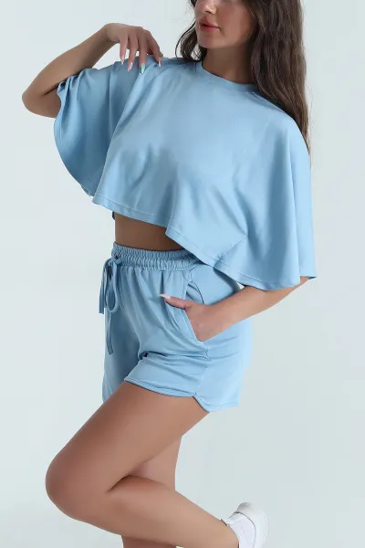 Bebe Mavisi Şortlu Likralı Modal Kadın İkili Takım 471169