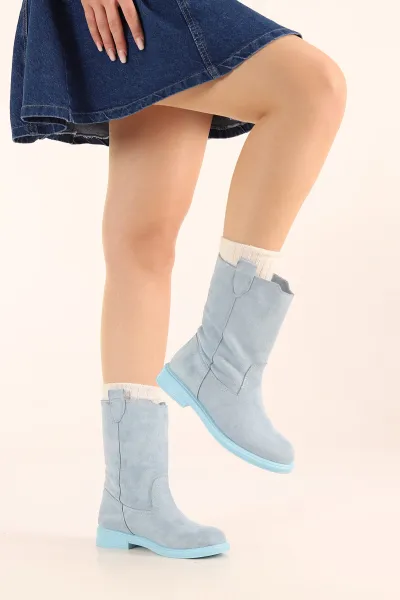 Bebe Mavisi Süet Fermuarsız Kadın Bot 405632