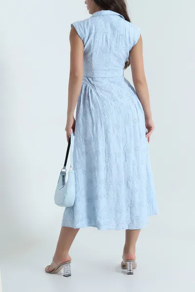 Bebe Mavisi Süzene Nakışlı Kolsuz Kadın Elbise 466837