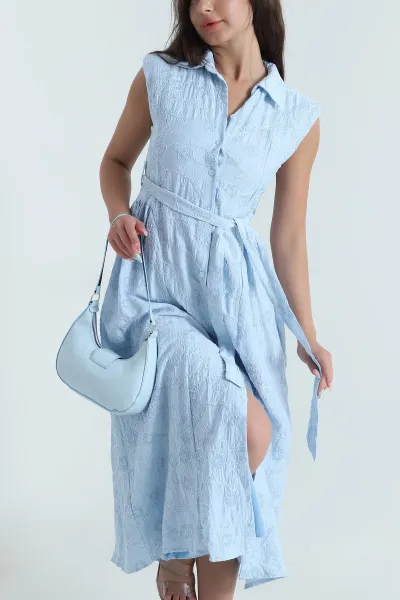 Bebe Mavisi Süzene Nakışlı Kolsuz Kadın Elbise 466837