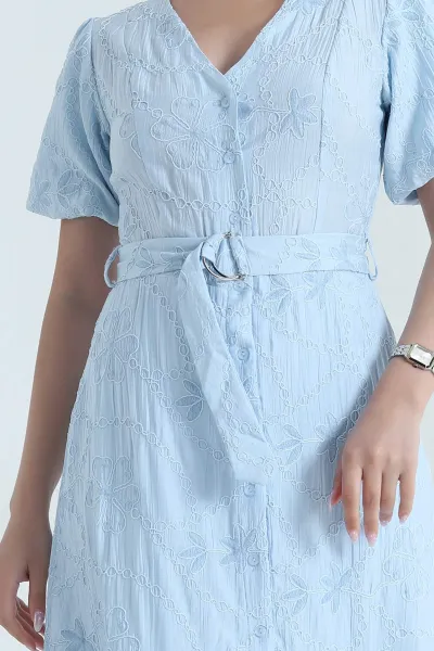 Bebe Mavisi Süzine Nakışlı Kadın Elbise 463377
