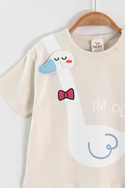 Bebe Mavisi Taş (1-4 Yaş)Duck Baskılı Şortlu Kız Çocuk Takım 464269