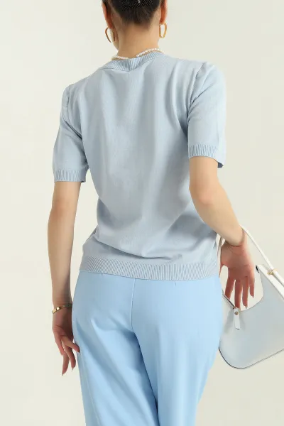 Bebe Mavisi Taş İşlemeli Recycle Triko Bluz 355389