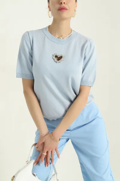 Bebe Mavisi Taş İşlemeli Recycle Triko Bluz 355389