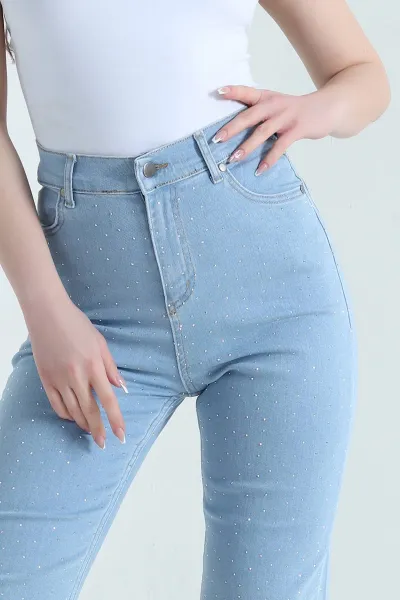 Bebe Mavisi Taşlı Likralı Lazer Paça Kadın Kot Pantolon 452950