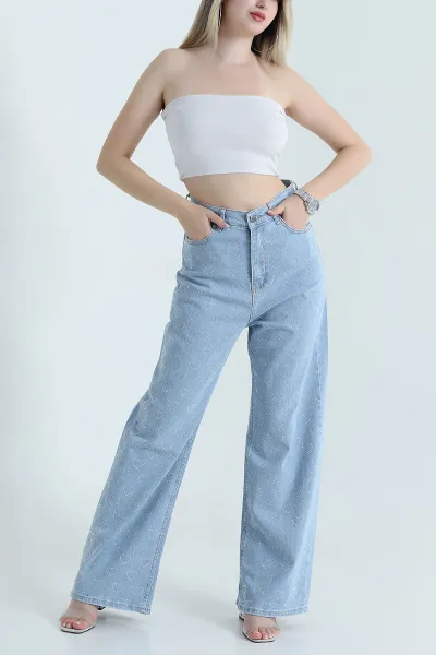 Bebe Mavisi Taşlı Palazzo Kadın Kot Pantolon 469928