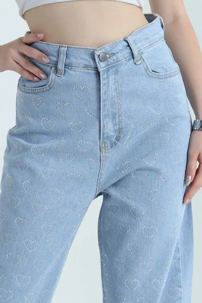 Bebe Mavisi Taşlı Palazzo Kadın Kot Pantolon 469928