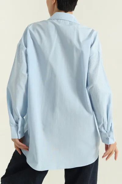 Bebe Mavisi Taşlı Poplin Kadın Gömlek 368993