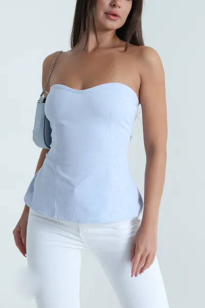 Bebe Mavisi Taşlı Straplez Kadın Denim Büstiyer 473166