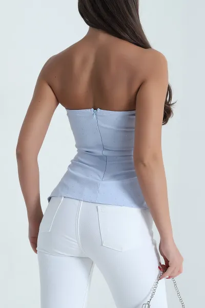 Bebe Mavisi Taşlı Straplez Kadın Denim Büstiyer 473166