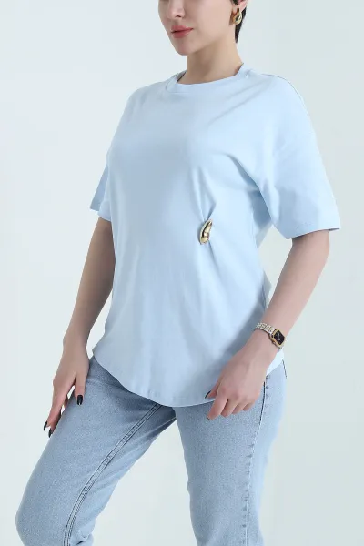 Bebe Mavisi Tokalı Bisiklet Yaka İnterlok Kadın Tişört 453925