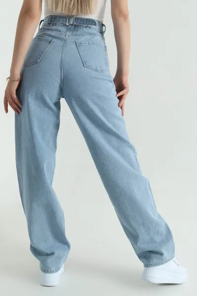 Bebe Mavisi Tokalı Cepli Baggy Kadın Kot Pantolon 375578