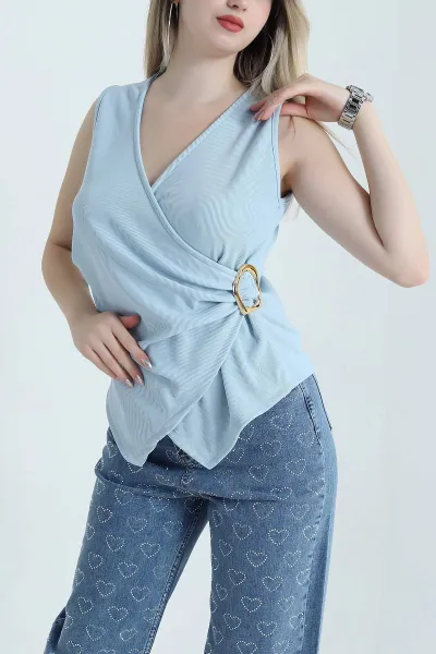 Bebe Mavisi Tokalı Kolsuz Ottoman Kadın Bluz 470171