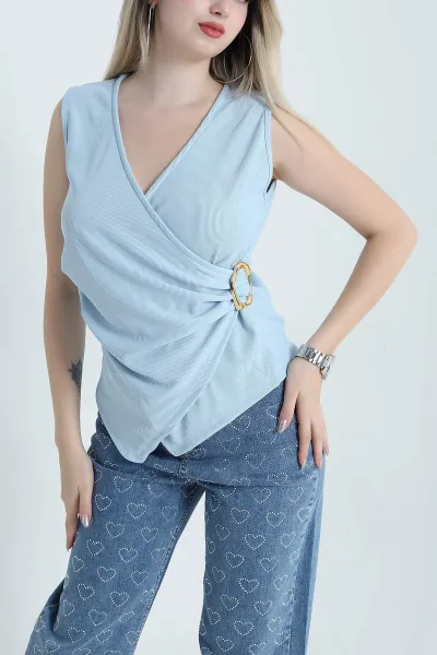 Bebe Mavisi Tokalı Kolsuz Ottoman Kadın Bluz 470171