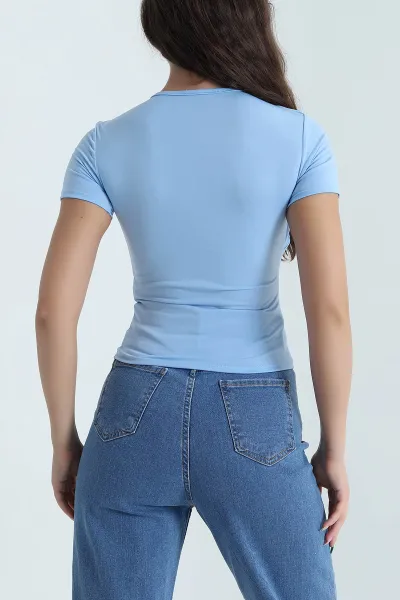 Bebe Mavisi Tokalı Likralı Buzzy Kadın Bluz 468649