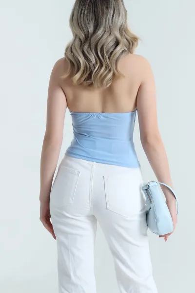 Bebe Mavisi Tokalı Likralı Straplez Kadın Sandy Bluz 466453