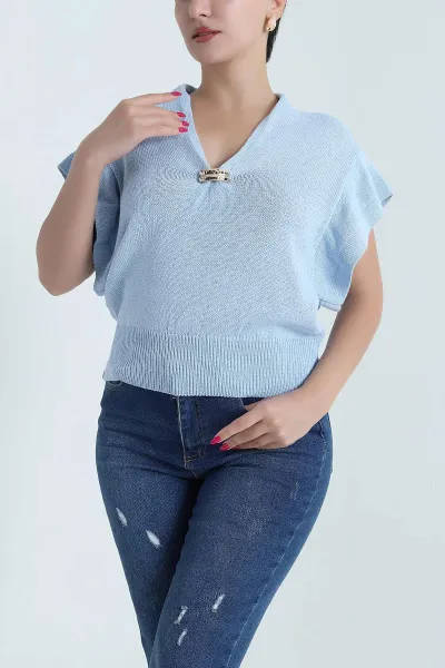 Bebe Mavisi Tokalı Triko Kadın Bluz 477615