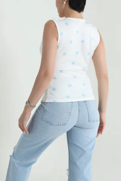Bebe Mavisi Toklalı Puantiyeli Kadın Bluz 466183