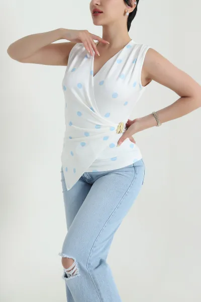 Bebe Mavisi Toklalı Puantiyeli Kadın Bluz 466183