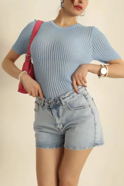 Bebe Mavisi Transparan Triko Bluz 272852