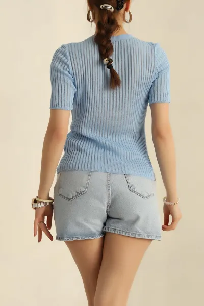 Bebe Mavisi Transparan Triko Bluz 272852