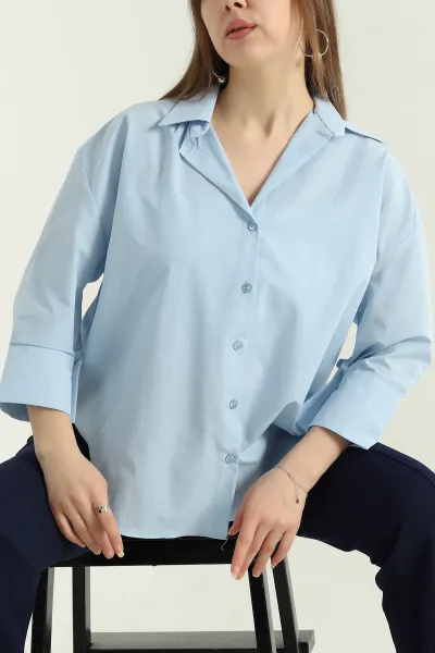 Bebe Mavisi Truvakar Kol Poplin Bayan Gömlek 336976