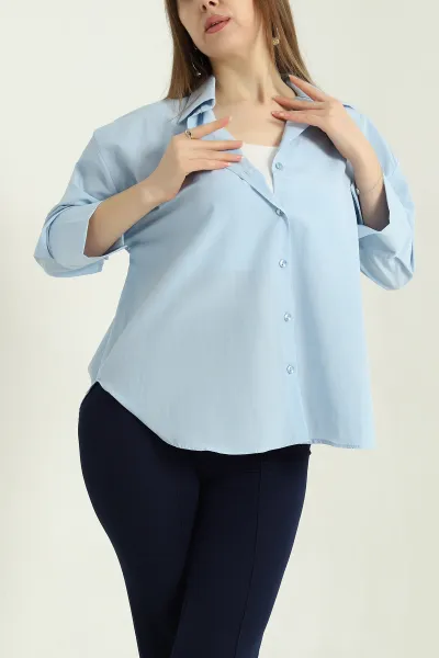 Bebe Mavisi Truvakar Kol Poplin Bayan Gömlek 336976