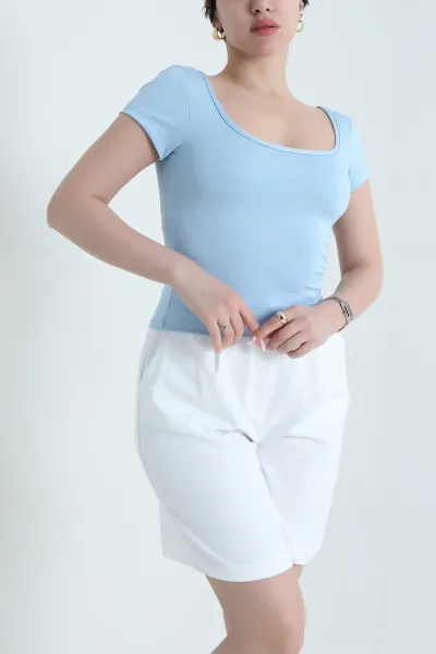 Bebe Mavisi U Yaka Buzzy Kadın Bluz 456272