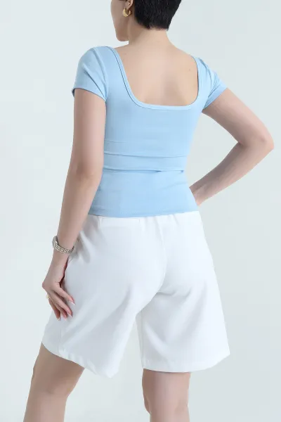 Bebe Mavisi U Yaka Buzzy Kadın Bluz 456272