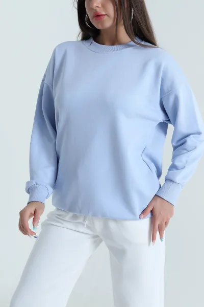 Bebe Mavisi Üç İp Bisiklet Yaka Kadın Sweat 483669