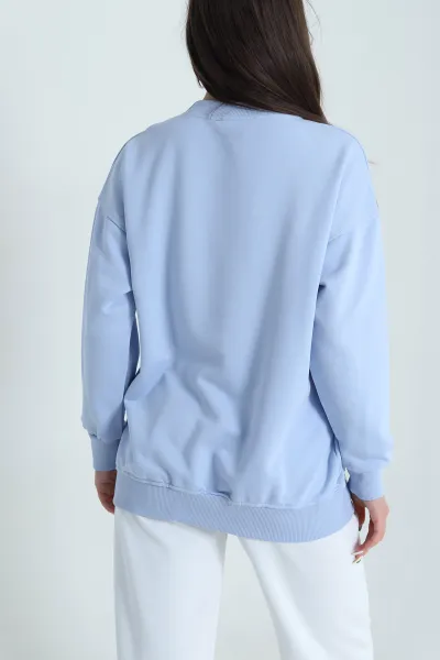 Bebe Mavisi Üç İp Bisiklet Yaka Kadın Sweat 483669