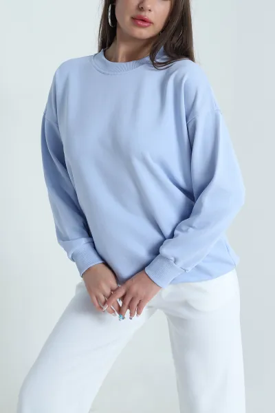 Bebe Mavisi Üç İp Bisiklet Yaka Kadın Sweat 483669
