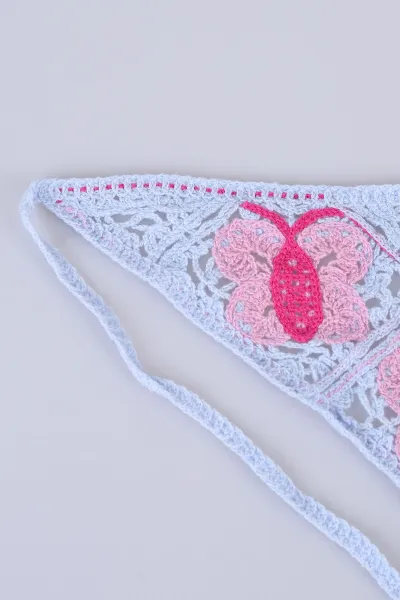 Bebe Mavisi Üçgen   Örgü Saç Bandanası 485787