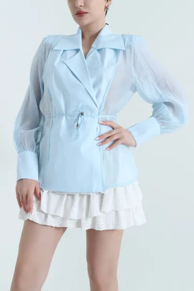 Bebe Mavisi Vatkalı Tencel Kadın Gömlek Bluz 451995