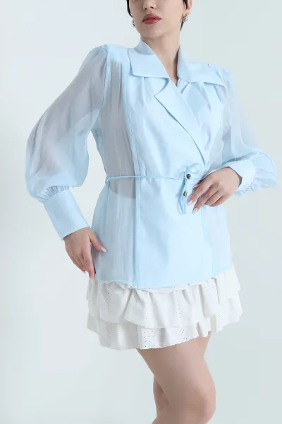 Bebe Mavisi Vatkalı Tencel Kadın Gömlek Bluz 451995