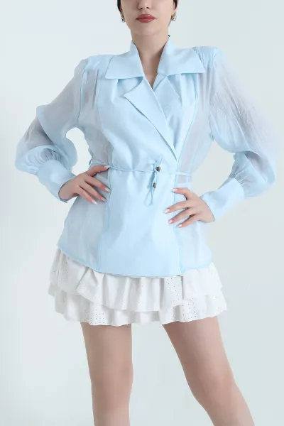 Bebe Mavisi Vatkalı Tencel Kadın Gömlek Bluz 451995