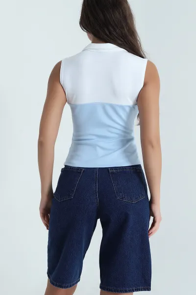 Bebe Mavisi Yakalı Oysho Parçalı Kadın Bluz 471619
