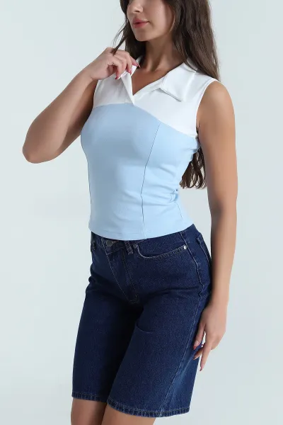 Bebe Mavisi Yakalı Oysho Parçalı Kadın Bluz 471619