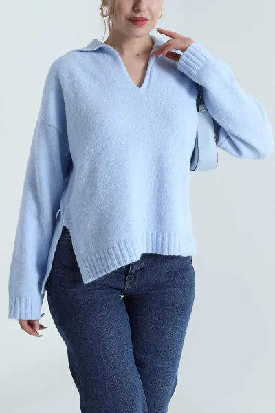 Bebe Mavisi Yakalı Triko Kadın Kazak 489631