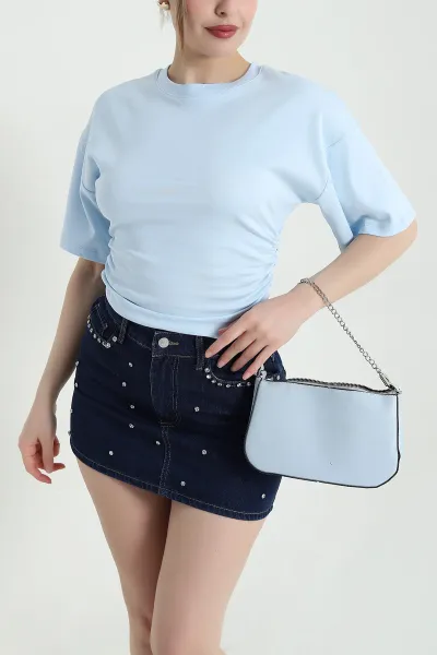 Bebe Mavisi Yanı Büzgülü Kadın Bluz 451099
