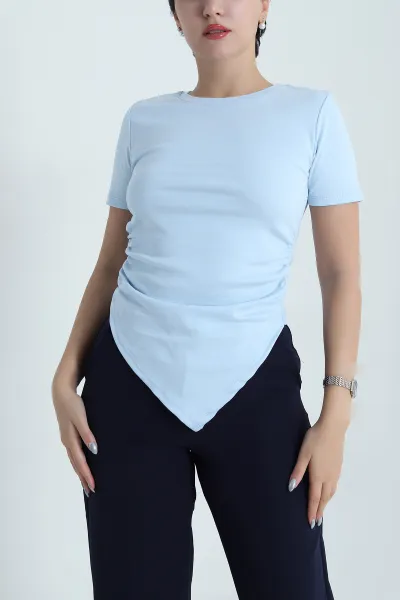 Bebe Mavisi Yanı Büzgülü Kadın Bluz 479739